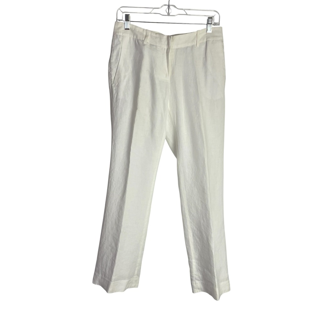Ann Taylor LOFT Petites Marisa Linen Pants Size 4P‎ White Straight Leg Trousers